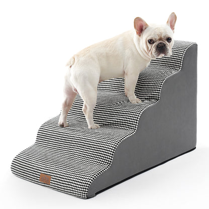 Cozy Kiss 5-Step Extra Wide Curved Pet Stairs for safe pet access #color_Black & White
