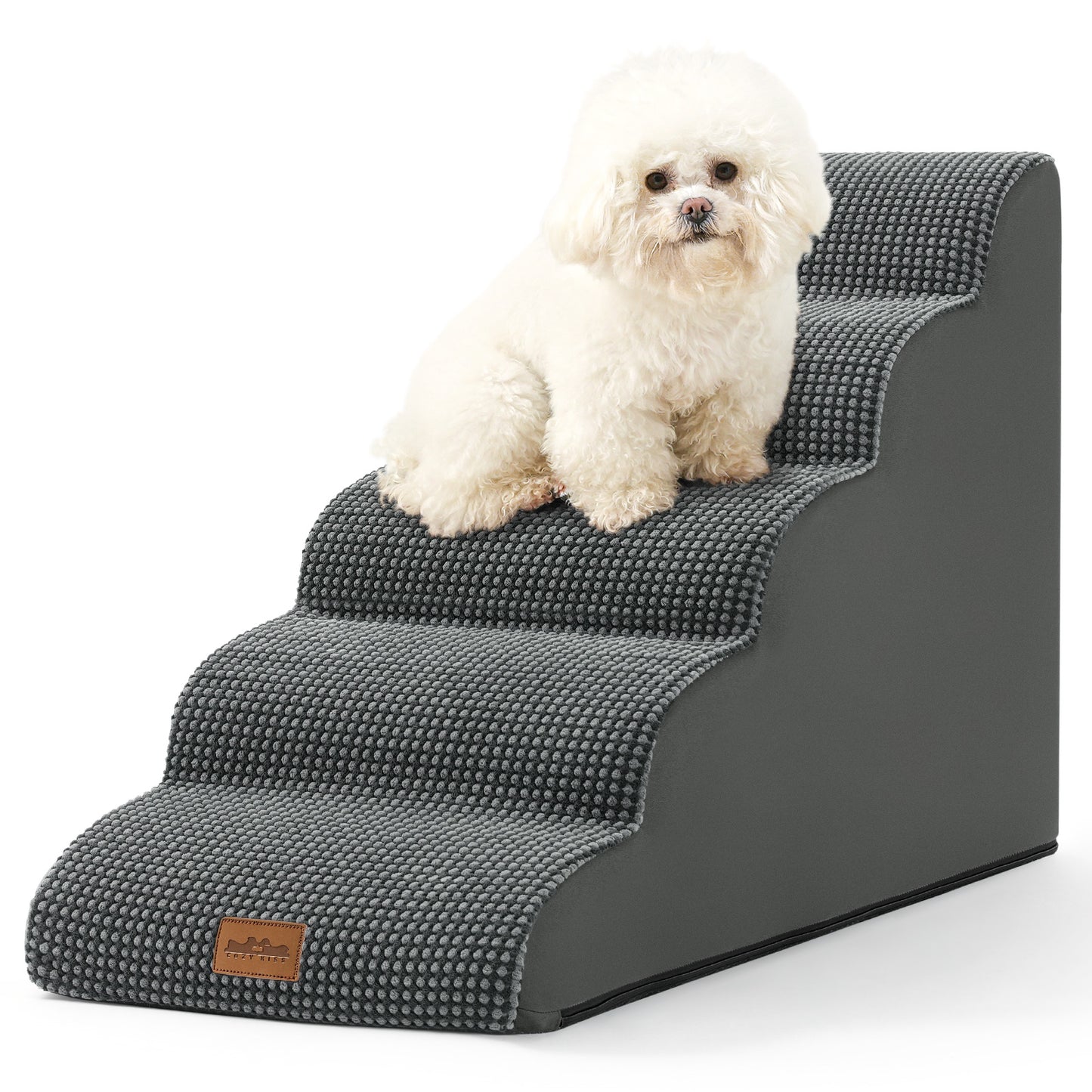 Cozy Kiss 5-Step Joint-Friendly Curved Pet Stairs with washable cover front view #color_Charcoal Grey