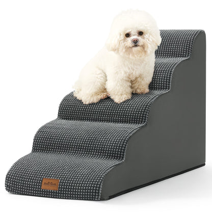 Cozy Kiss 5-Step Joint-Friendly Curved Pet Stairs with washable cover front view #color_Charcoal Grey