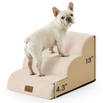 Front studio view of Cozy Kiss 3-Step Gentle Slope Curved Pet Stairs displaying compact dimensions, gradual incline, and stable construction 