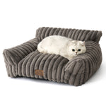 Cozy Kiss Ultra Soft Plush Striped Faux Pet Sofa Bed calming sofa style pet bed for dogs and cats 