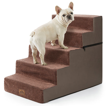 Cozy Kiss 5-Step Extra Wide Foldable Right-Angle Pet Stairs for safe pet access #color_Brown