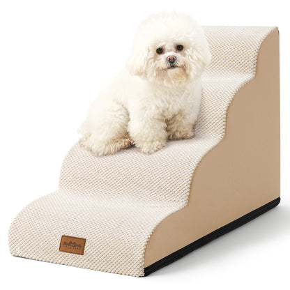 Cozy Kiss 4-Step Joint-Friendly Curved Pet Stairs with washable cover front view #color_Beige