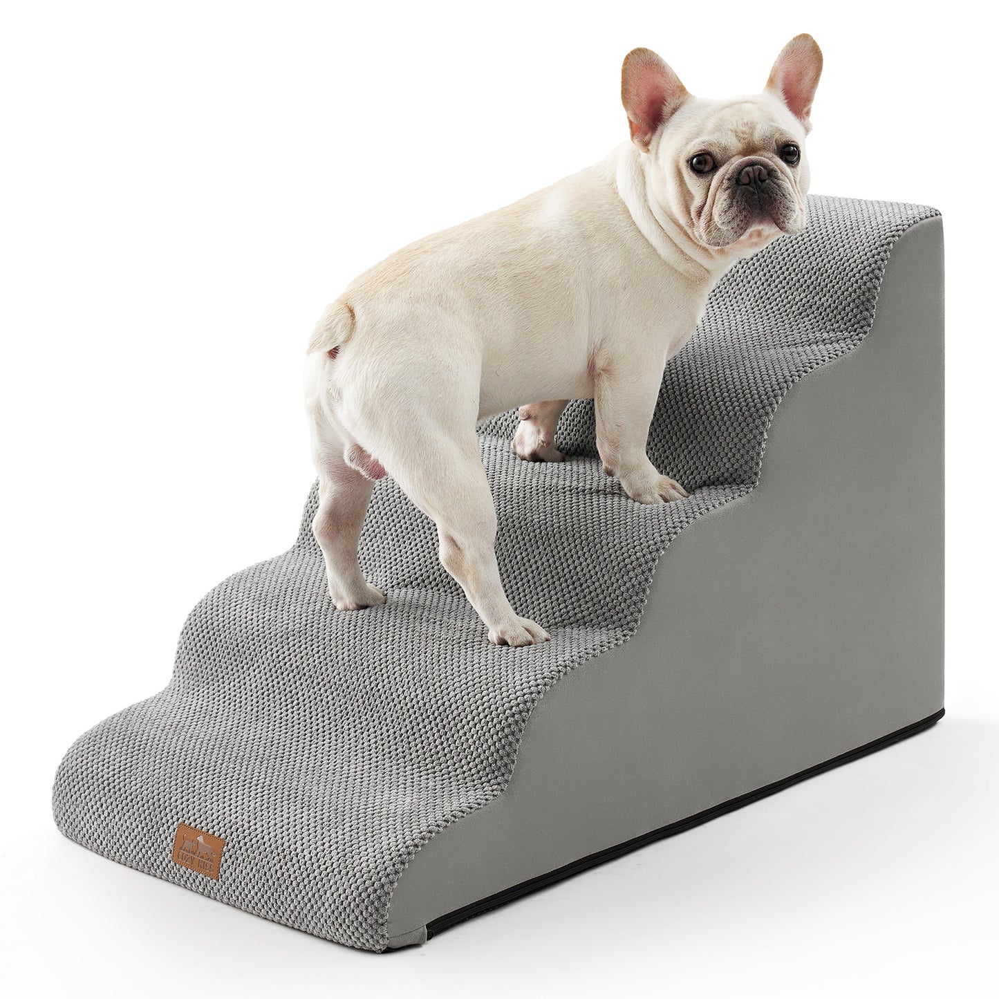 Cozy Kiss 5-Step Extra Wide Curved Pet Stairs for safe pet access #color_Light Grey