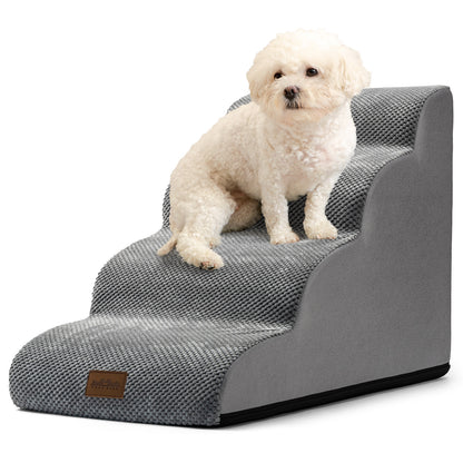 Cozy Kiss 4-Step Joint-Friendly Curved Pet Stairs with washable cover front view #color_Light Grey