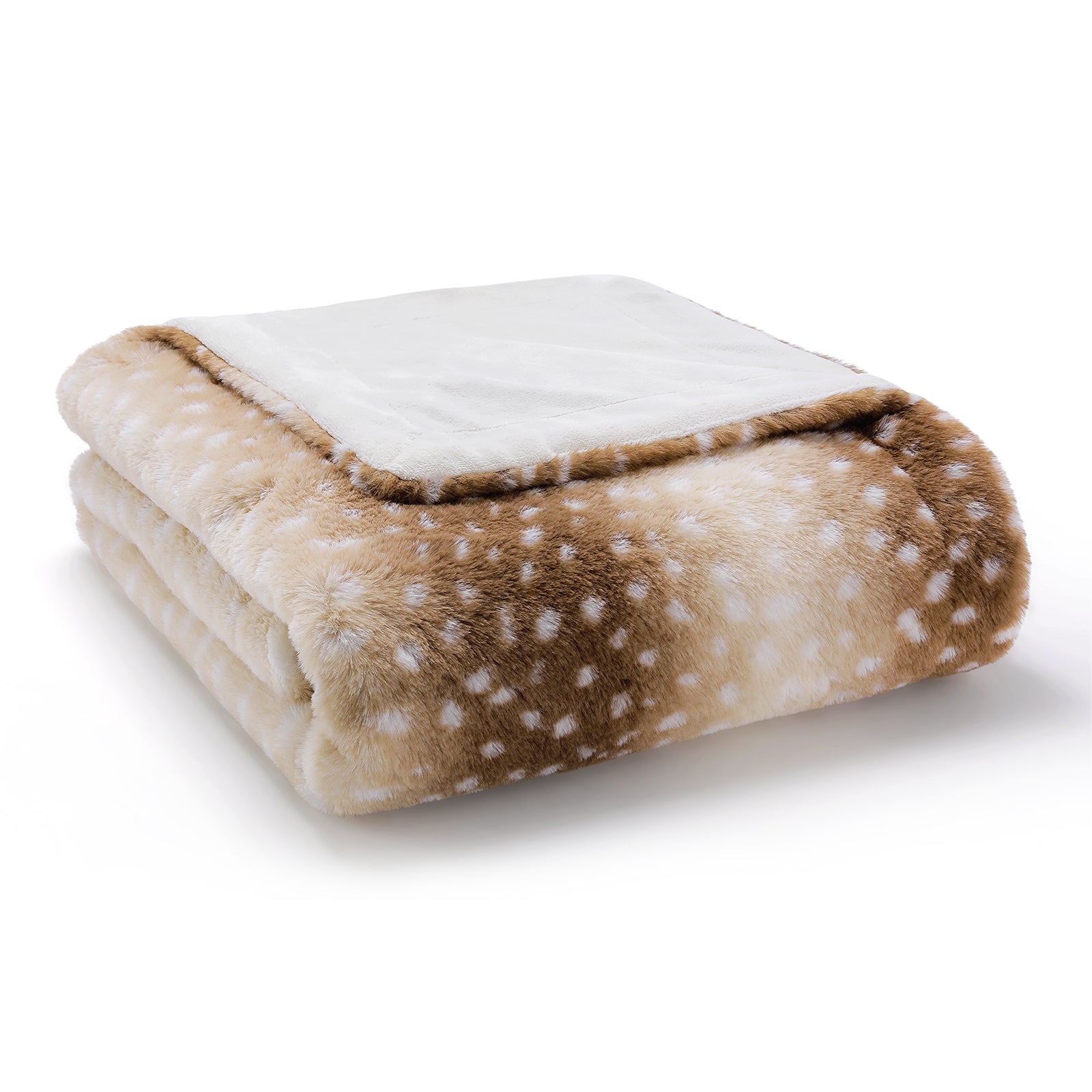 Cozy Kiss Stylish Deer Print Faux Fur Pet Blanket folded storage view waterproof pet throw #color_Brown