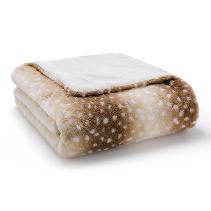 Cozy Kiss Stylish Deer Print Faux Fur Pet Blanket folded storage view waterproof pet throw #color_Brown