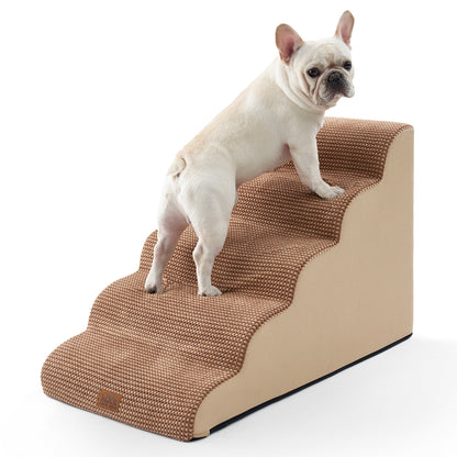Cozy Kiss 5-Step Extra Wide Curved Pet Stairs for safe pet access #color_Light Brown