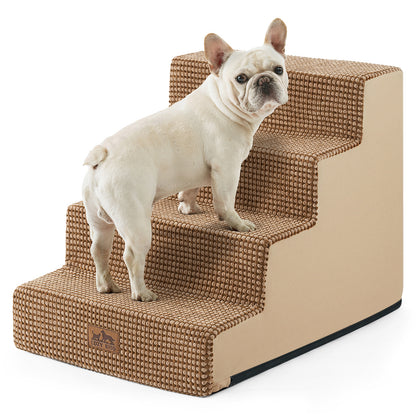 Cozy Kiss 4-Step Non-Slip Right-Angle Pet Stairs for easy access #color_Light Brown