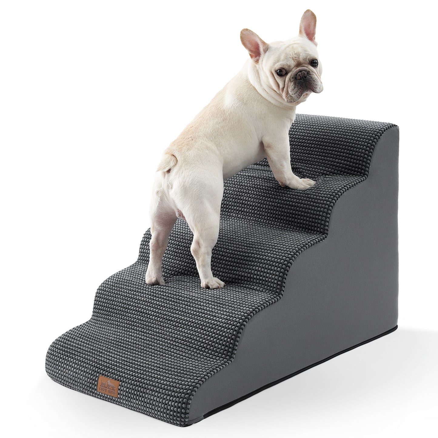 Cozy Kiss 5-Step Extra Wide Curved Pet Stairs for safe pet access #color_Charcoal Grey