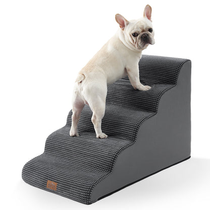 Cozy Kiss 5-Step Extra Wide Curved Pet Stairs for safe pet access #color_Charcoal Grey