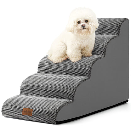 Cozy Kiss 5-Step Joint-Friendly Curved Pet Stairs with washable cover front view #color_Grey