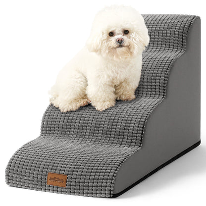 Cozy Kiss 4-Step Joint-Friendly Curved Pet Stairs with washable cover front view #color_Grey