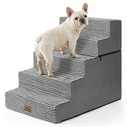 Cozy Kiss 5-Step Extra Wide Foldable Right-Angle Pet Stairs for safe pet access #color_White & Black