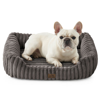 Cozy Kiss Striped Faux C-Shaped Washable Dog Bed plush bolster pet bed for dogs and cats #color_Grey