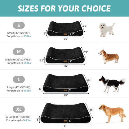 Cozy Kiss All Seasons Boat-Shaped Scratch-Resistant Dog Bed size guide for small medium large and extra large dogs #color_Black