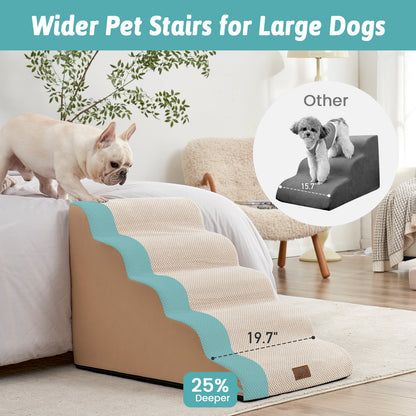 Cozy Kiss 5-Step Extra Wide Curved Pet Stairs with 25 percent wider platform design #color_Beige