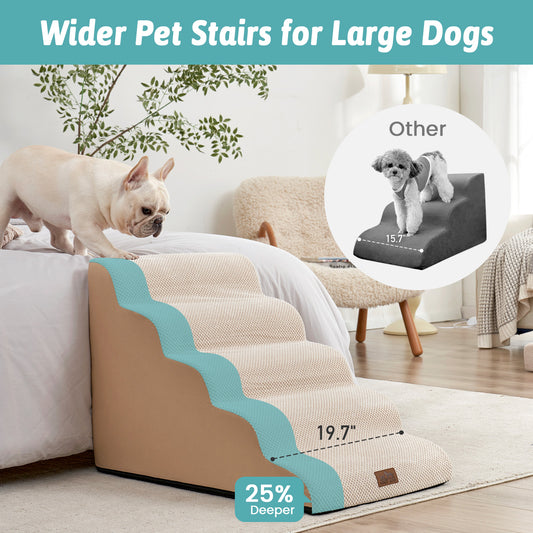 Cozy Kiss 5-Step Extra Wide Curved Pet Stairs with 25 percent wider platform design #color_Beige