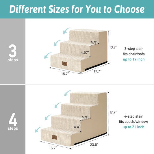 Cozy Kiss 3-Step Non-Slip Right-Angle Pet Stairs size guide and dimensions #color_Beige
