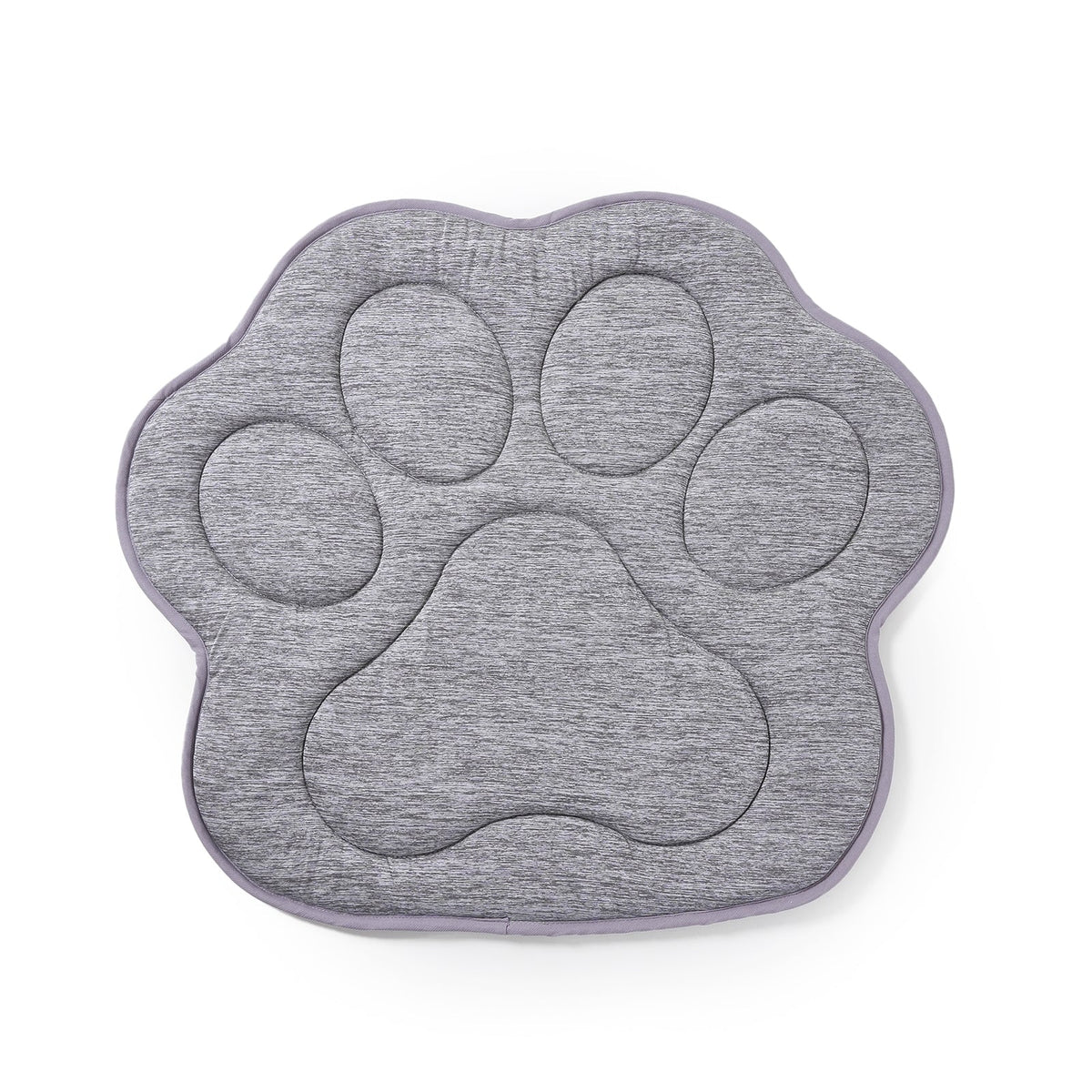 Gray paw-shaped mat on a white background.