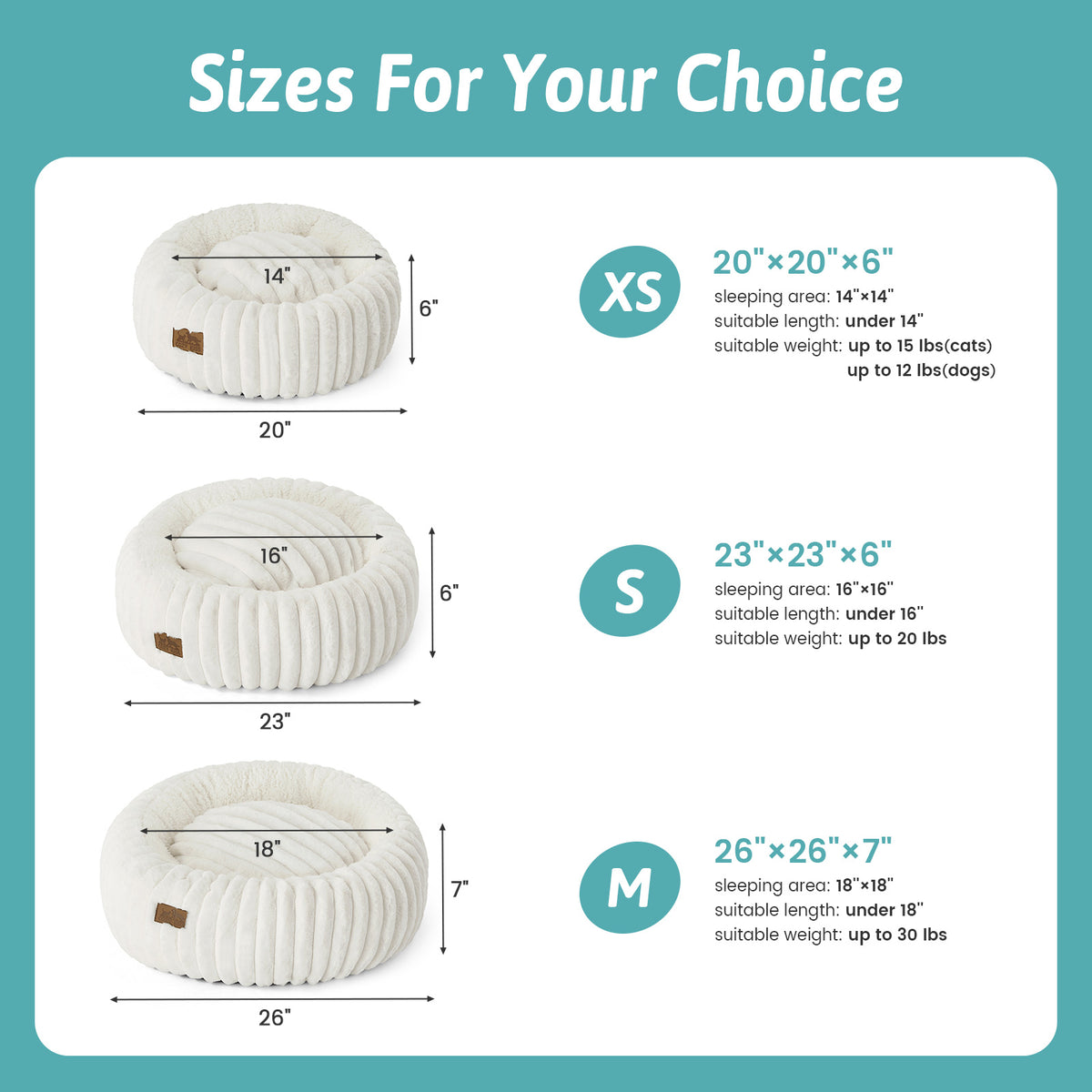 Cozy Kiss 2-in-1 Striped Faux Fur Pet Bed with Removable Mat in cream different size view #color_Cream