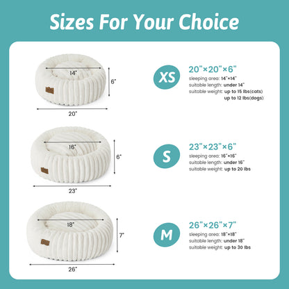 Cozy Kiss 2-in-1 Striped Faux Fur Pet Bed with Removable Mat in cream different size view #color_Cream