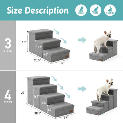 3-step and 4-step Cozy Kiss storage pet stairs size comparison chart #color_Grey