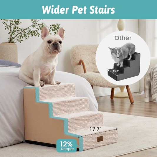 Cozy Kiss 4-Step Extra Wide Right-Angle Pet Stairs with 12% wider step design #color_Beige