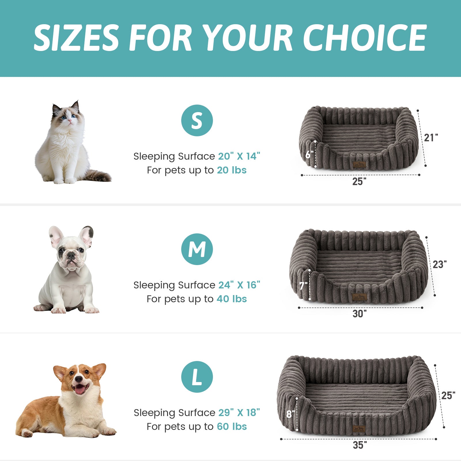 Cozy Kiss Striped Faux C-Shaped Washable Dog Bed size guide for cats puppies small and medium dogs #color_Grey