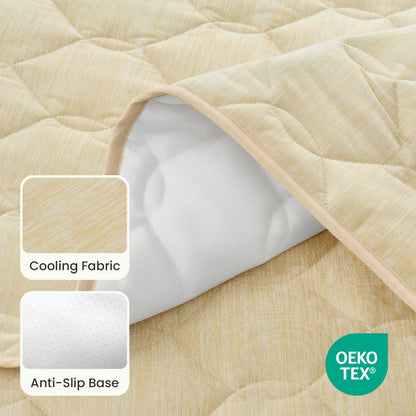 Cozy Kiss beige pet mat with cooling fabric and anti-slip base, featuring OEKO-TEX certification.#Color_Beige