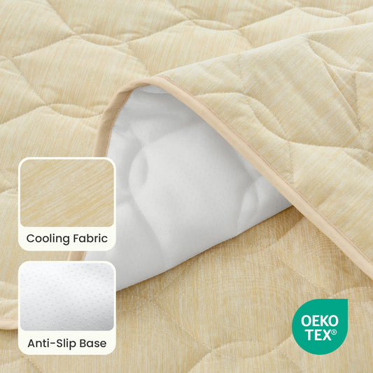Cozy Kiss beige pet mat with cooling fabric and anti-slip base, featuring OEKO-TEX certification.#Color_Beige