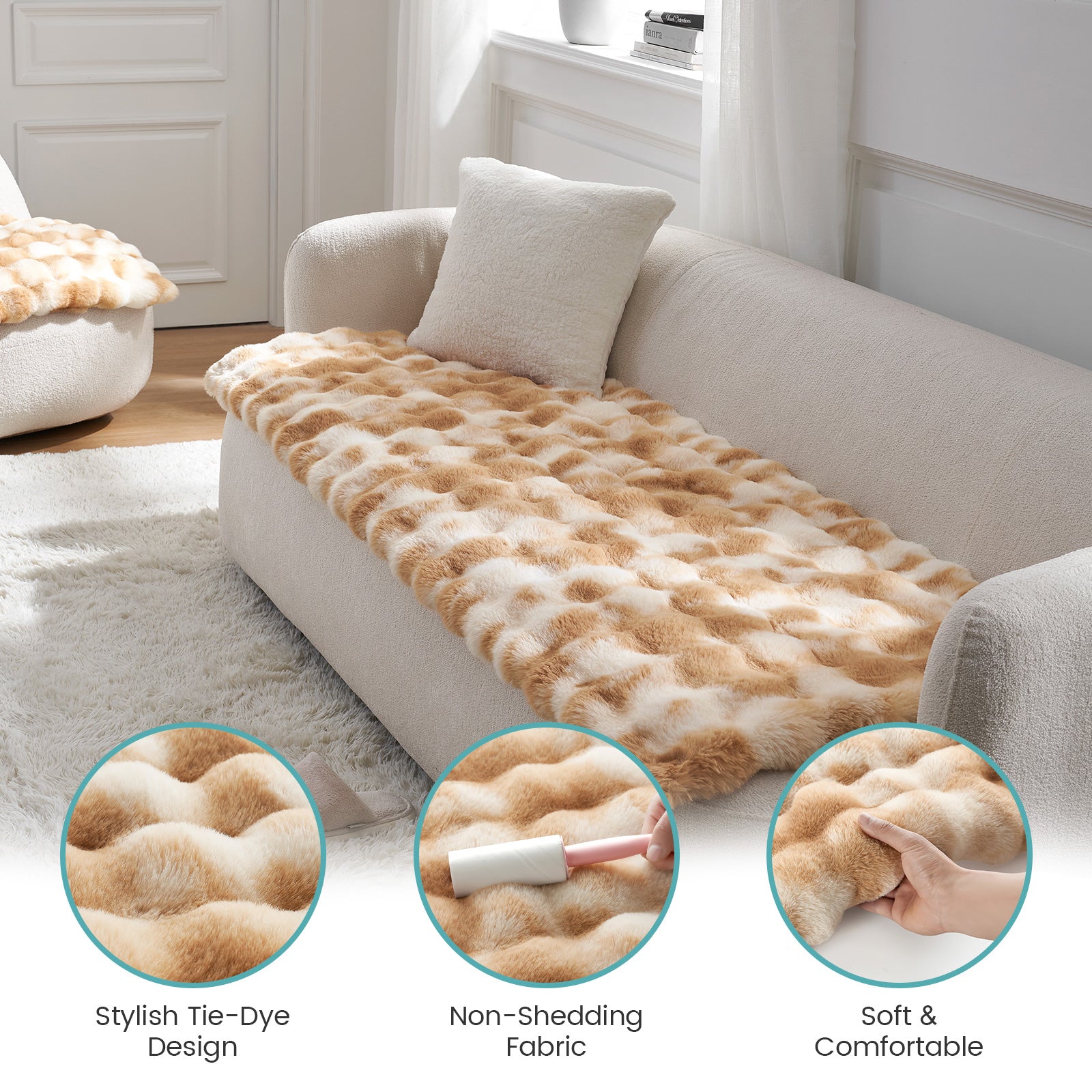 Cozy Kiss Fluffy Soft Bubble Faux Fur Couch Cover plush faux fur pet blanket for sofa #color_Tie-dye Brown