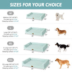 Dog bed size chart with dimensions and weight capacity for different sizes.