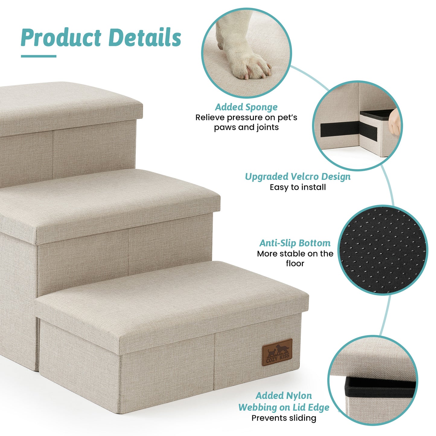 Cozy Kiss storage stairs with anti-slip base and joint-supporting sponge padding #color_Beige