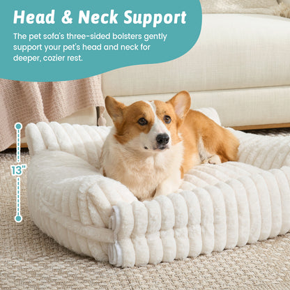 Cozy Kiss Multi-Functional Striped Faux Pet Sofa Bed head and neck support for dogs #color_Beige