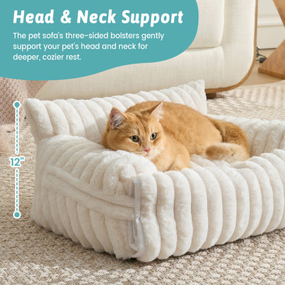 Cozy Kiss Multi-Functional Striped Faux Pet Sofa Bed head and neck support for cats #color_Beige