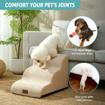 Lifestyle image of Cozy Kiss curved pet stairs supporting safer access for senior, injured, and small dogs while reducing joint stress