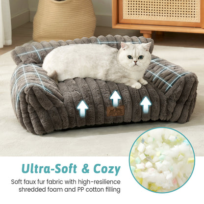 Cozy Kiss Ultra Soft Plush Striped Faux Pet Sofa Bed ultra soft faux fur pet sofa with supportive filling #color_Grey