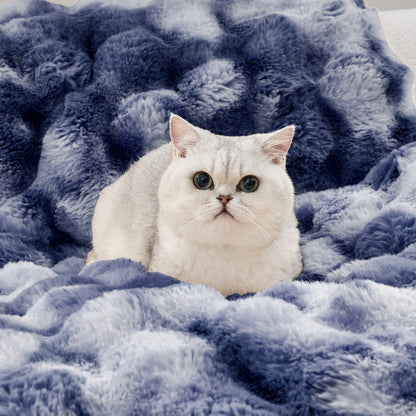 Cozy Kiss Fluffy Soft Bubble Faux Fur Couch Cover plush faux fur pet blanket for sofa #color_Tie-dye Blue