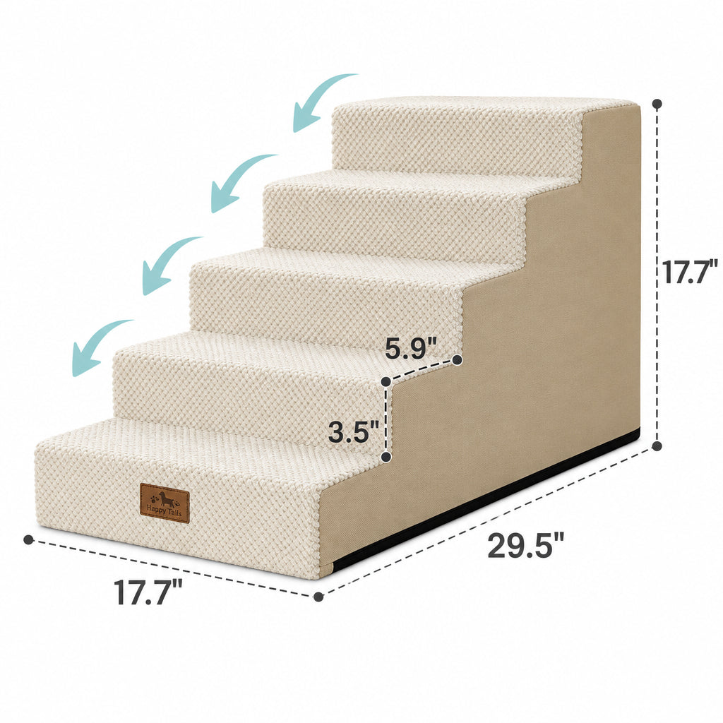 4-step, and 5-step Cozy Kiss Pet Stairs size comparison chart 