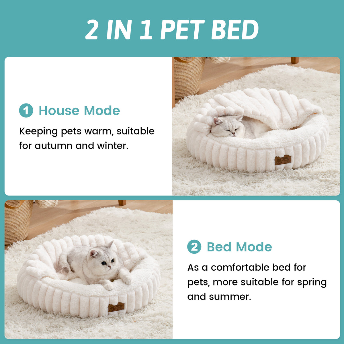 Cozy Kiss Striped Faux Calming Donut Pet Bed With Blanket 2 in 1 pet cave bed 