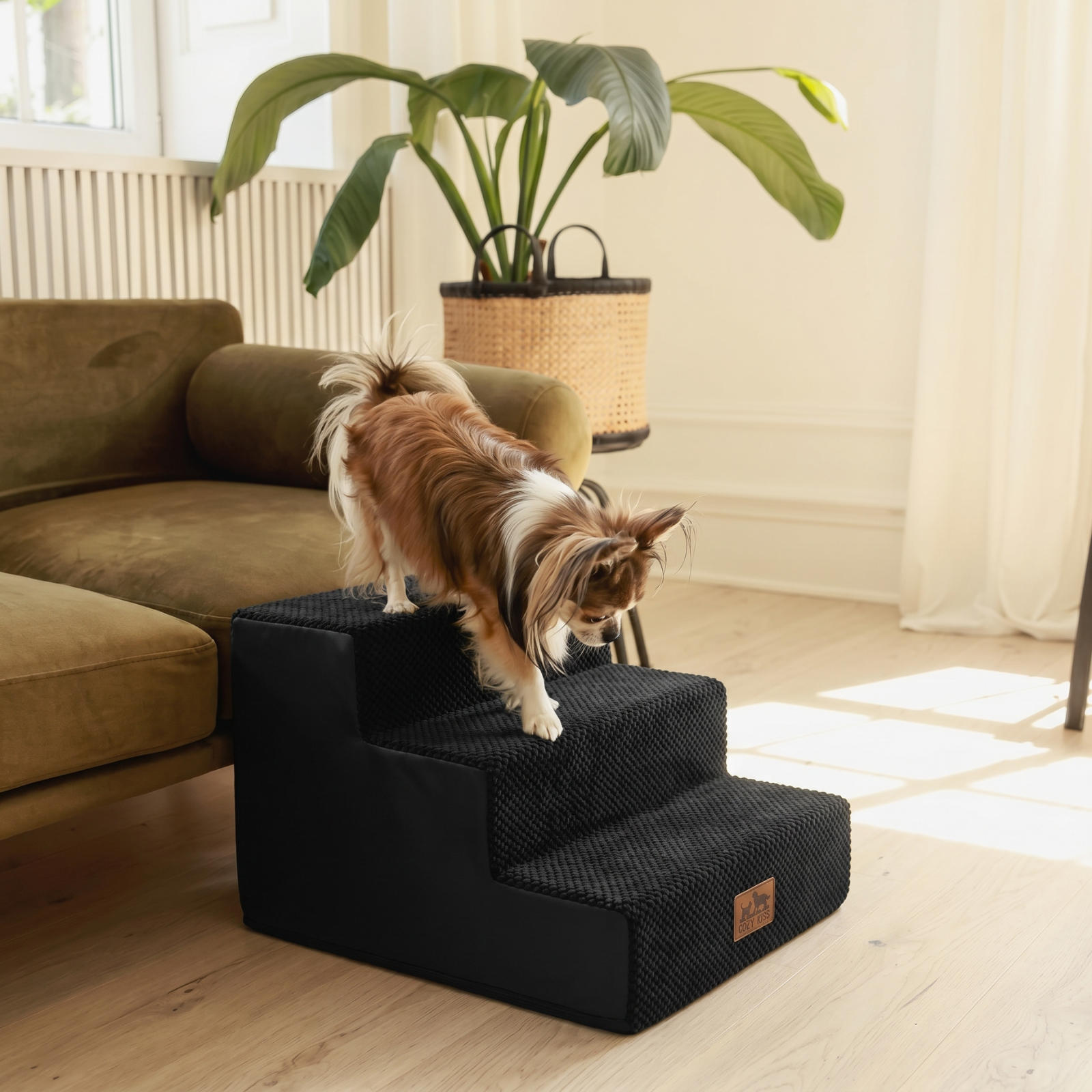 Cozy Kiss 3-Step Non-Slip Right-Angle Pet Stairs for small dogs  #color_Black