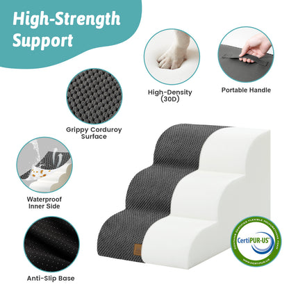 Cozy Kiss 3-Step Extra Wide Curved Pet Stairs with high-density foam and anti-slip base