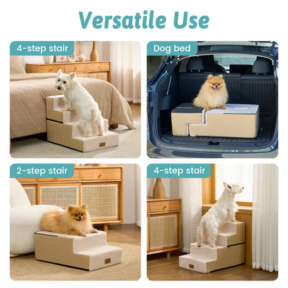 Cozy Kiss foldable pet stairs for bed, car, sofa, and window use #color_Beige