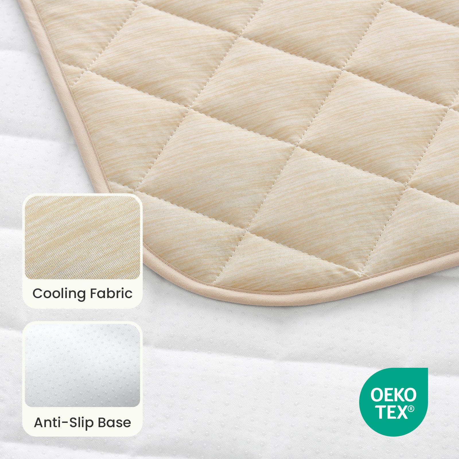 Cozy Kiss Diamond-Quilted Leakproof Cooling Couch Cover cooling fabric and non-slip backing detail #color_Beige