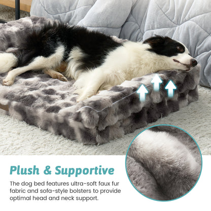 Cozy Kiss Fluffy Soft Bubble Faux Fur U-Shaped Dog Bed plush head and neck support with sofa-style bolsters #color_Tie-dye Grey
