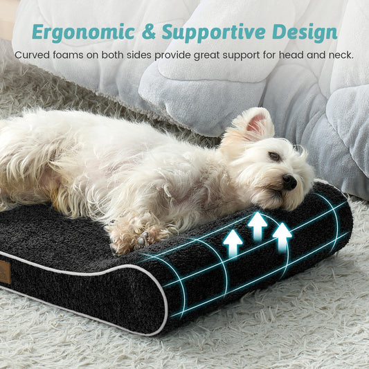 Cozy Kiss All Seasons Boat-Shaped Scratch-Resistant Dog Bed ergonomic curved side bolsters for head and neck support #color_Black