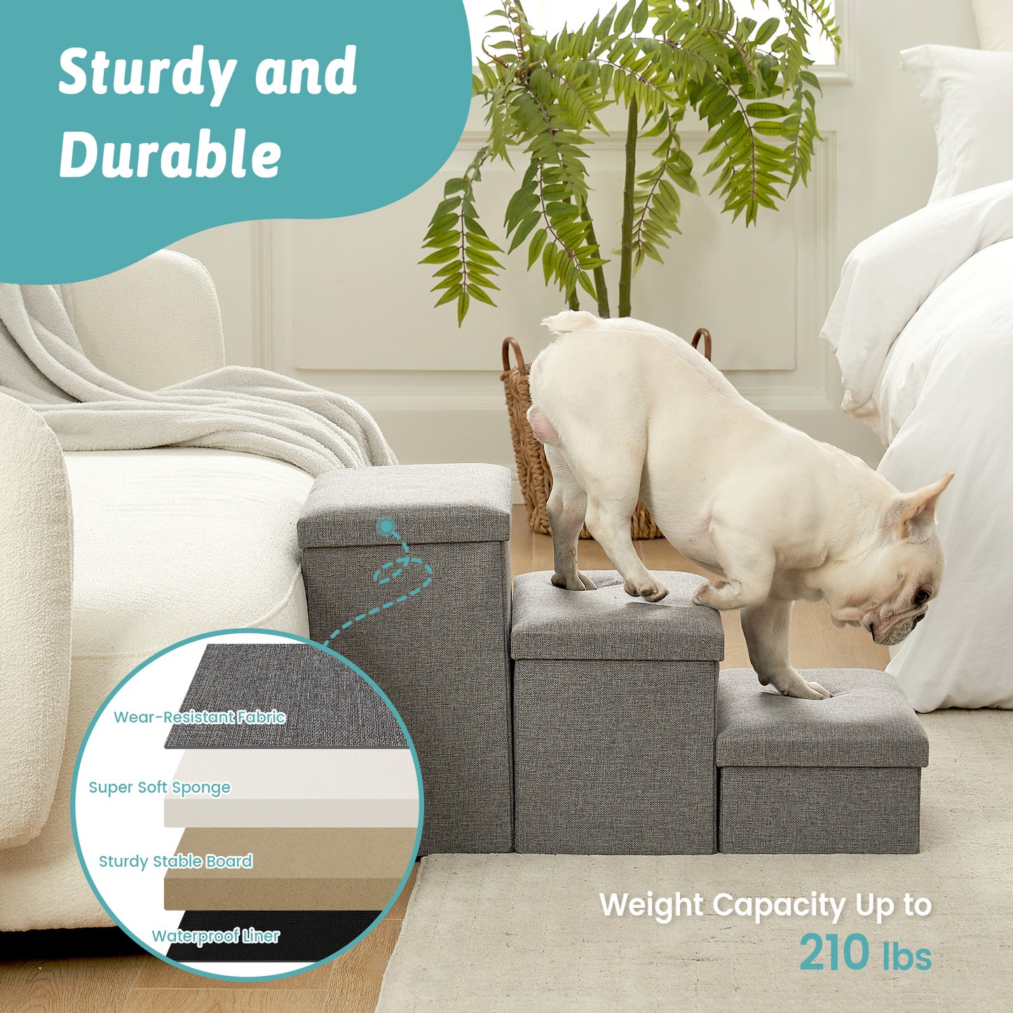 Cozy Kiss sturdy storage pet stairs supporting pets up to 210 lbs #color_Grey
