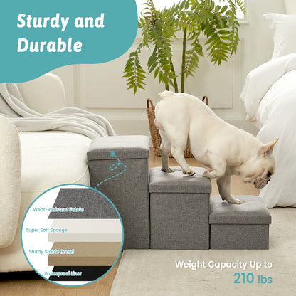 Cozy Kiss sturdy storage pet stairs supporting pets up to 210 lbs #color_Grey