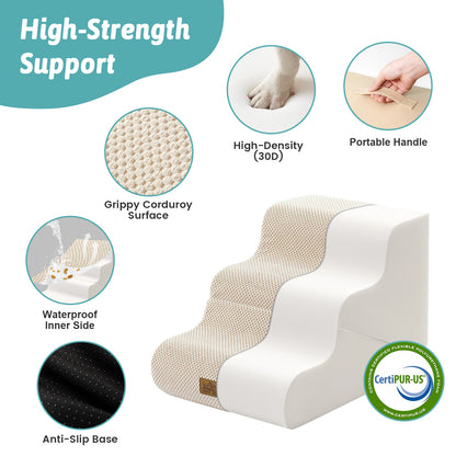 Cozy Kiss 3-Step 2-in-1 Pet Stairs with Ramp Mode featuring high-density foam support #color_Beige